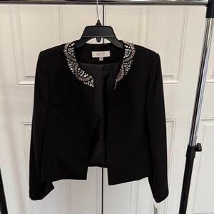 Kasper Black Jacket with Crystal-Embellished Collar